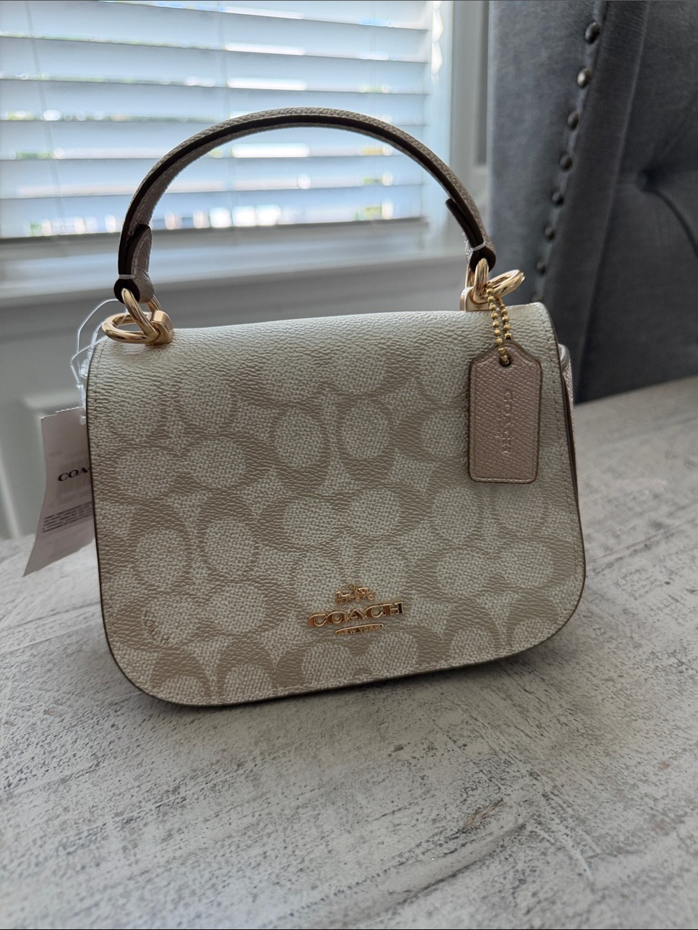 Coach Cream and Tan Top-Handle Crossbody with Blush Tag